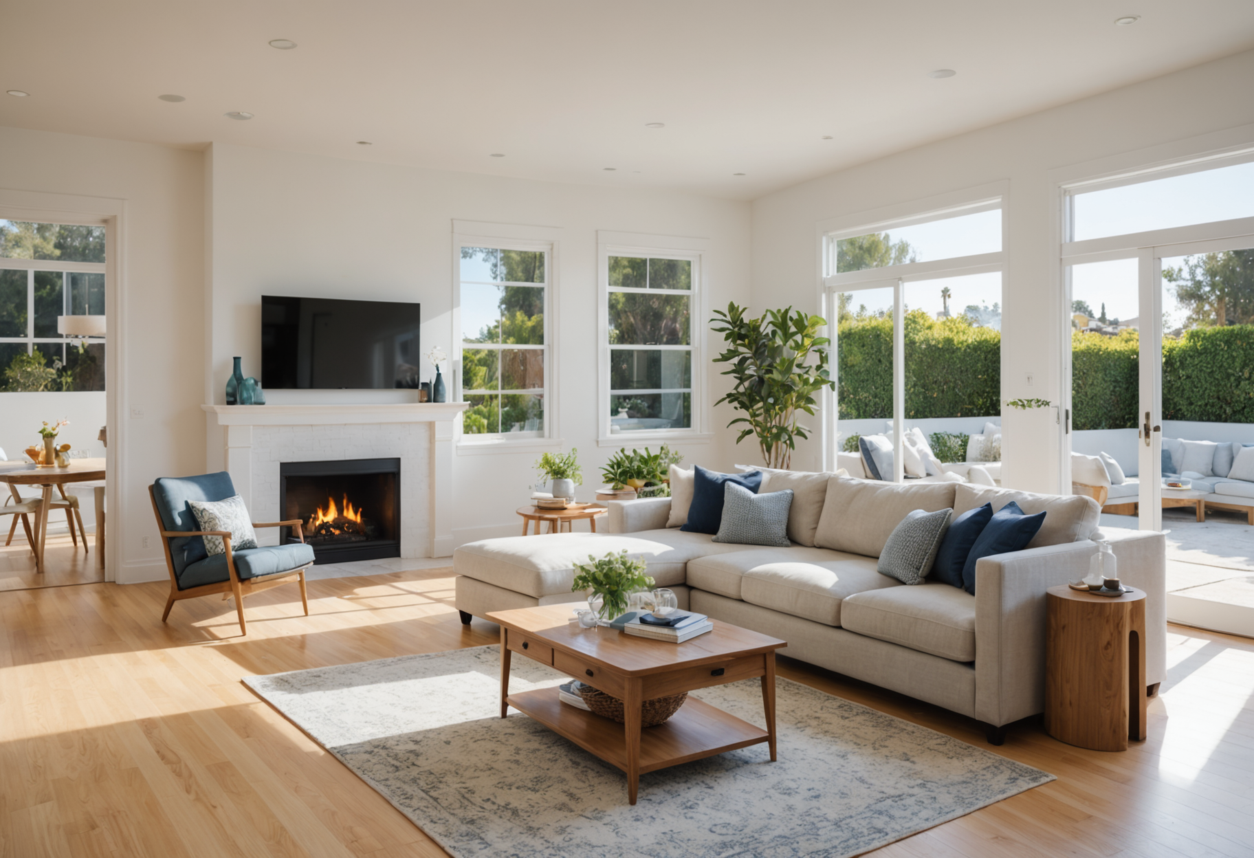 Freshly cleaned bright living room in a Southern California home